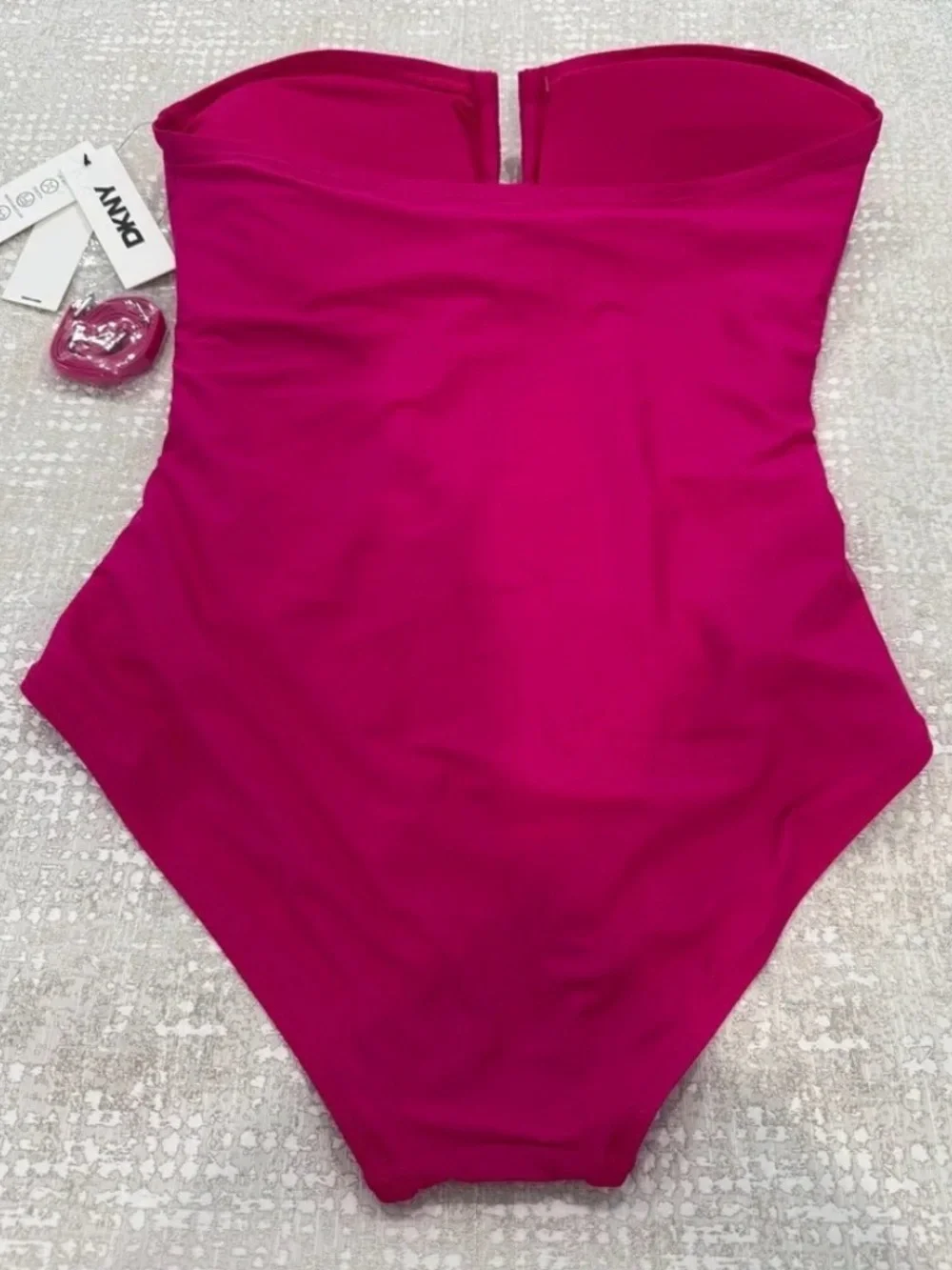 DKNY Strapless Ruched One-Piece Swimsuit in Fuchsia - Picture 4 of 7